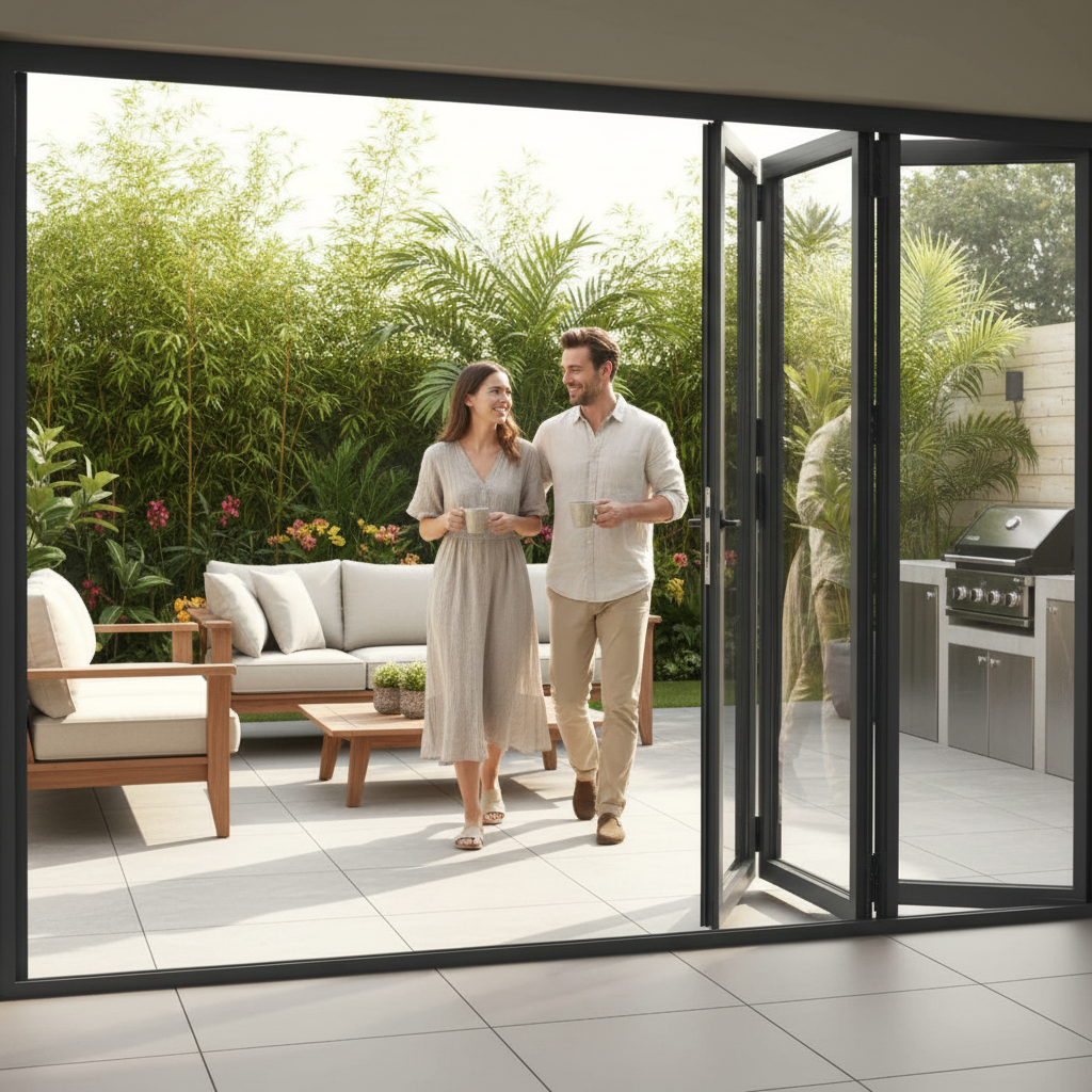 Premium 13.2ft Slimline Grey Aluminum Bifold Doors with Double Glazed Low-E Glass and Thermal Efficiency