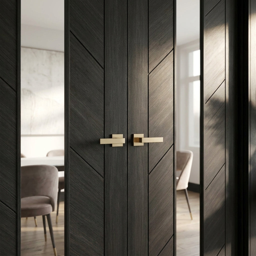 Internal Black Double Door with Clear Glass, Fully Finished, Stockholm Style - detail view