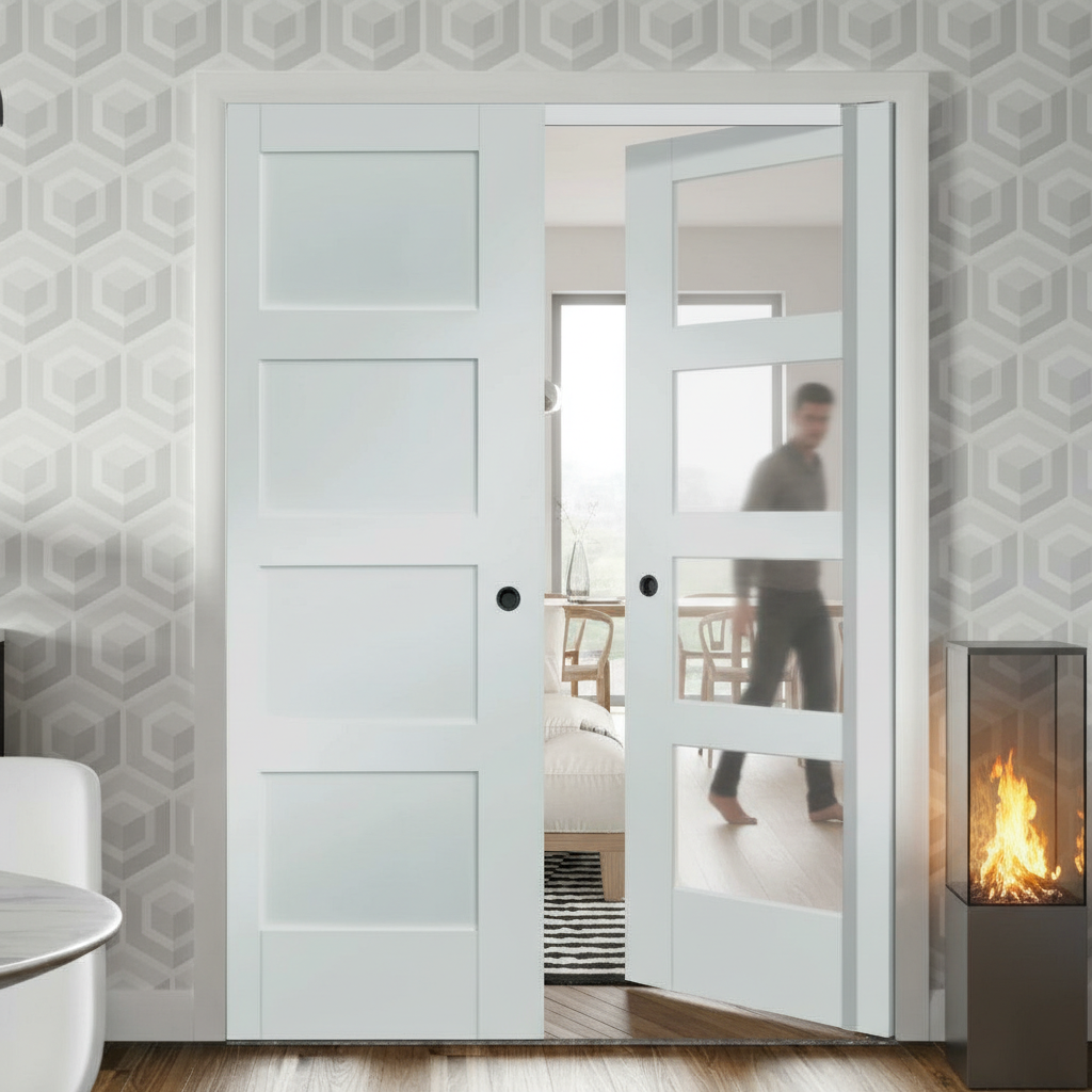 Premium Double Fire Rated Pocket Door Set with 4 Panel Design and High-Density Fire-Resisting Frame