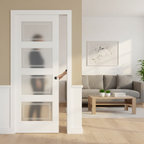 Premium Solid White Contemporary 4L Pocket Door Set with Galvanised Steel Frame and Frosted Glazed Panels