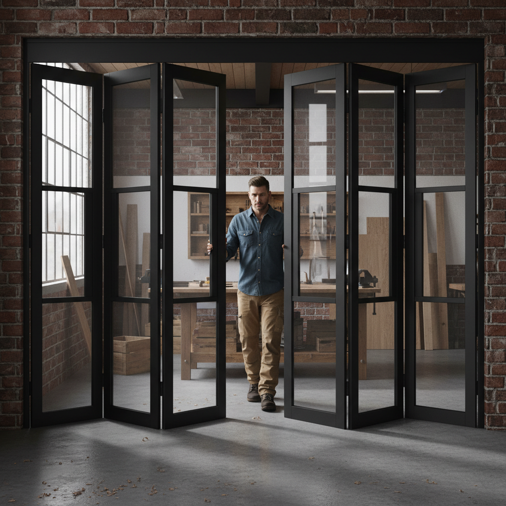 Premium 6 Door Industrial Style Folding Doors with Tinted Glass for Home and Apartment Decor