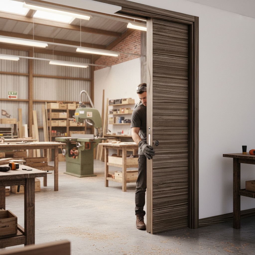 Premium Raw Wood Single Pocket Door System with Galvanised Steel and Aluminium Construction for Enhanced Durability and Space Efficiency