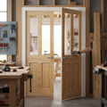 Premium Internal Clear Pine Unfinished 2 Panel 2 Light Glass Door Pair - Customizable Design for Elegant Interiors