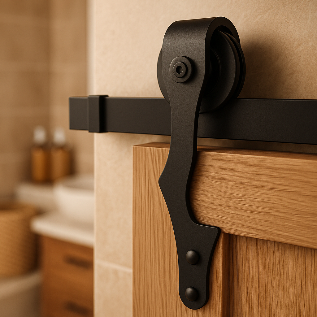 Matt Black Sliding Barn Door Track Bracket Pair with 10 Year Guarantee - detail view