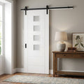 Internal White Sliding Door with 7 Panels, 4 Light Obscure Glass, Primed Finish