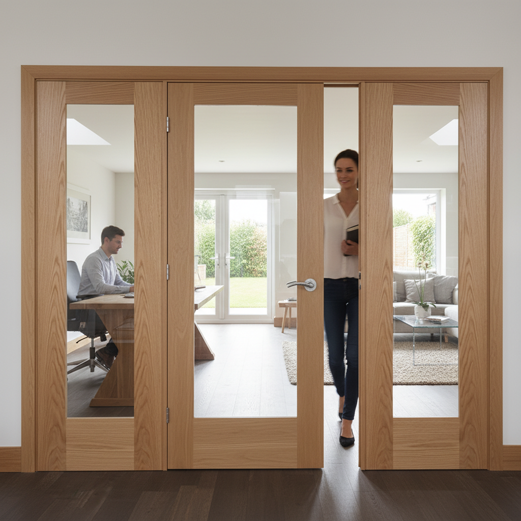 Premium Solid Room Divider with Recessed Panel and Glazed Side Panels - Custom Sizes Available