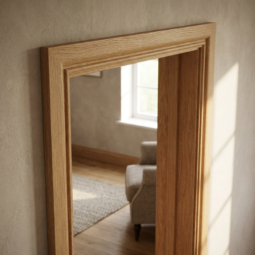 Door Lining Set Fully Finished Oak Veneer 2100mm x 108mm x 18mm - detail view