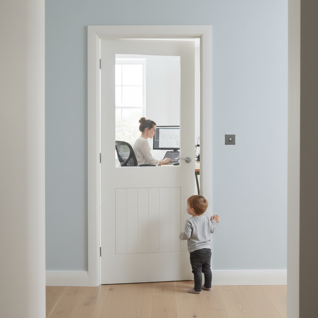 Premium White Glazed Internal Door with Engineered Construction and Deep U-Groove Design for Enhanced Stability and Natural Light Transfer