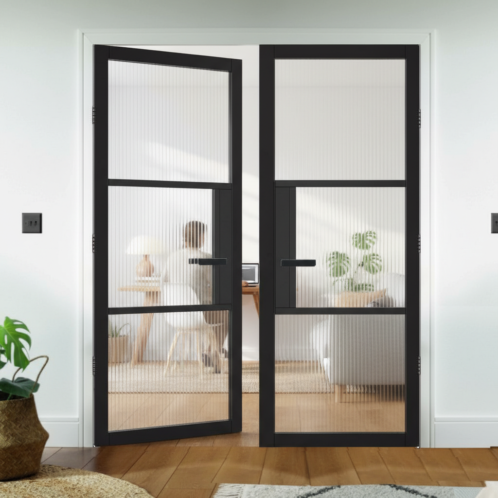 Premium 3L Internal Door Pair with Reeded Glass and Solid Engineered Core for Modern Homes