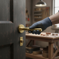 Premium Knurled Round Rose Lever Door Handle Set with Satin Brass Finish for Elegant Interiors