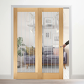 Professional Oak Glazed Telescopic Pocket Door System with Clear Panels and 15-Year Guarantee