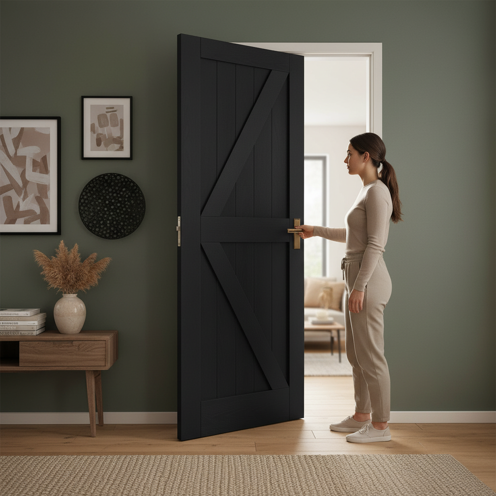Premium Made-to-Measure Internal Fully Finished Oak Barn Door - Stylish Black Finish for Enhanced Interior Spaces