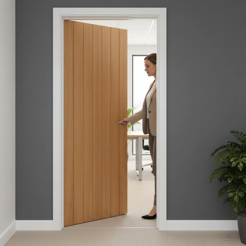 Premium Cottage Style Internal Fire Door with Full Length Grooves - Solid Core Construction and A-Grade Oak Veneer