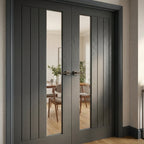 Internal Double Door with Ash Grey Finish and Clear Offset Glass, Fully Finished - detail view