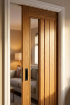 Oak Internal Pocket Door Set Unfinished 1 Light Clear Glass 100mm Frame - detail view