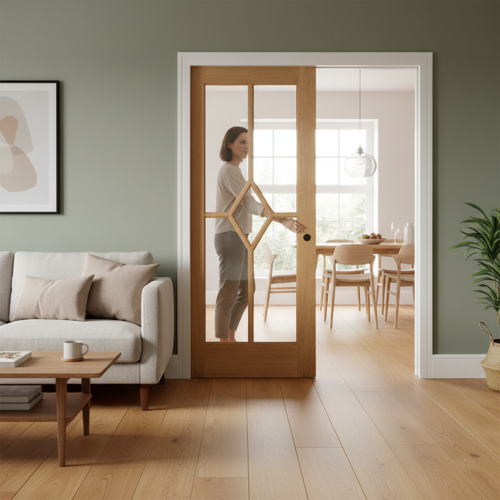 Premium Clear Glazed Pocket Door Set with Diamond Design and Galvanized Steel Frame for Space-Saving Solutions