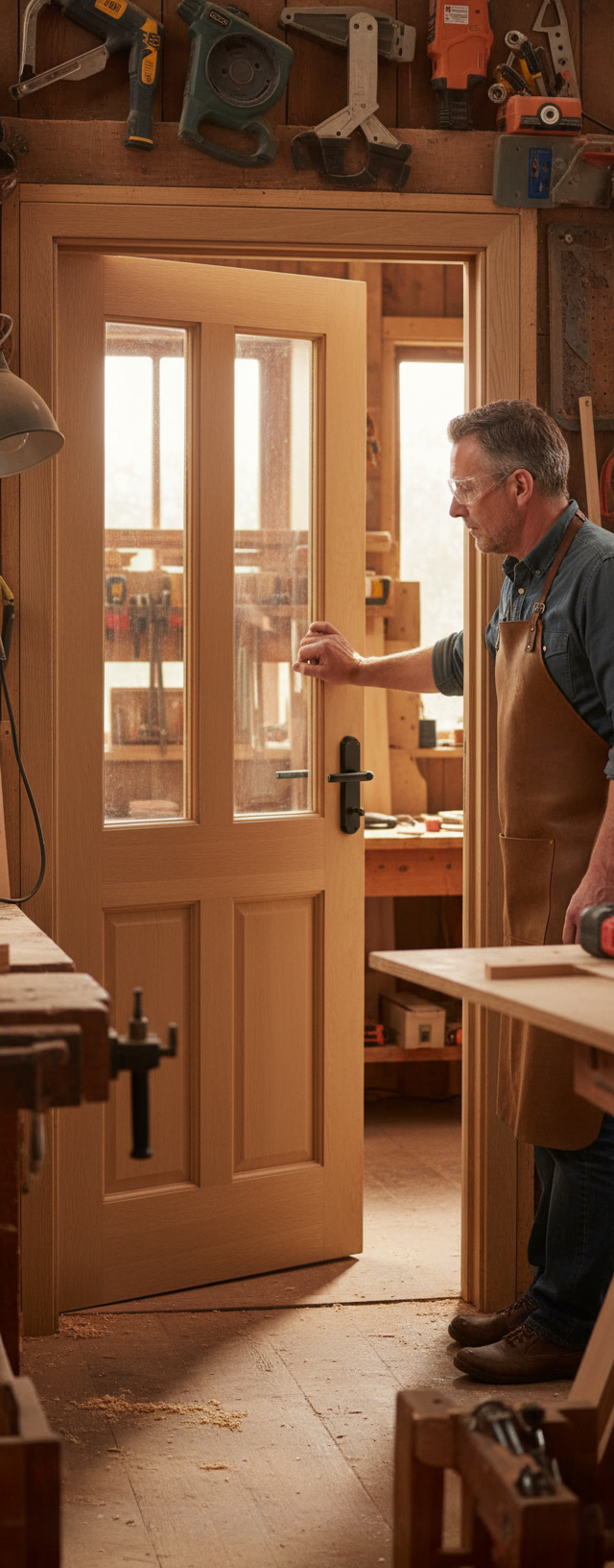 Premium Hardwood Double Glazed Door with Raised Panels and Clear Glass Design - High-Quality Professional Grade for Industrial and Commercial Appli...