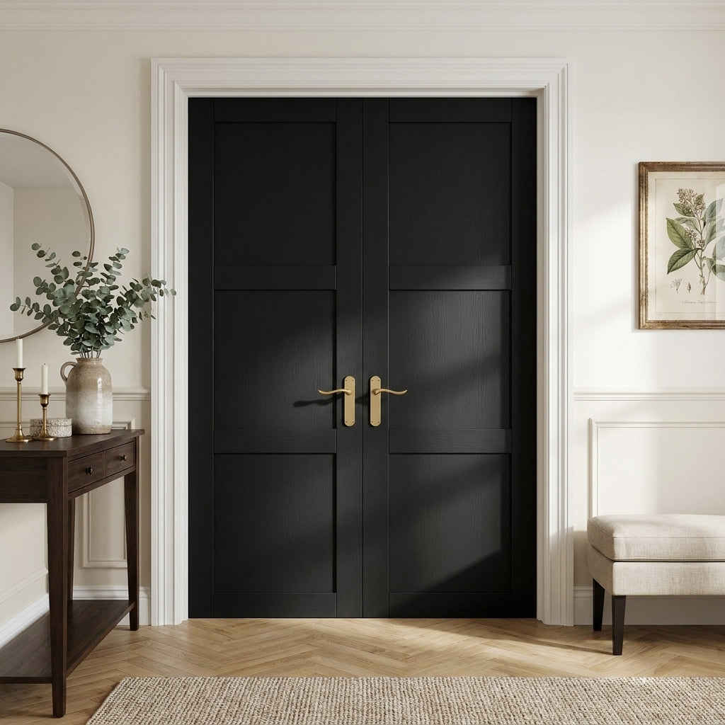 Internal Primed 3 Panel Pair Door, Industrial Style, 2.0 Thickness