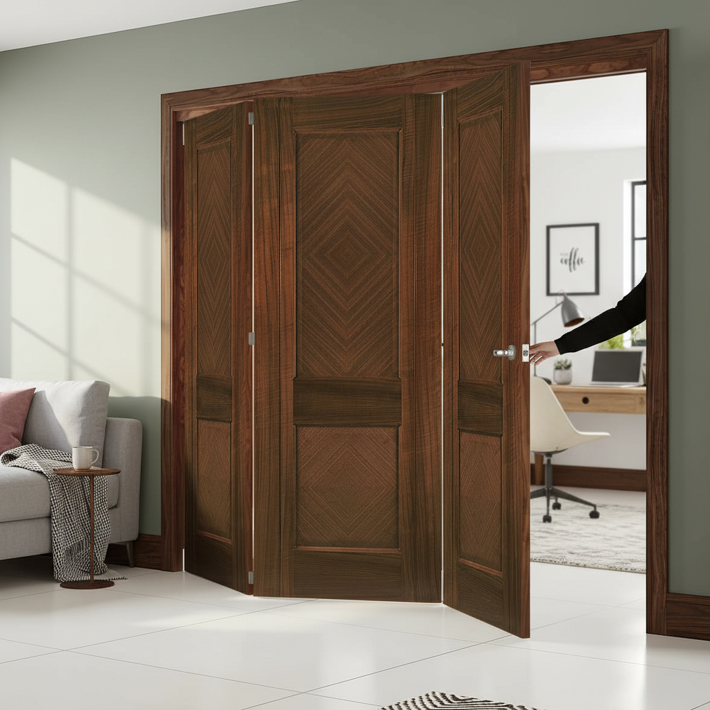 Premium Stylish Walnut Room Divider with Bi-Folding Doors and Top Hung System for Flexible Space Management