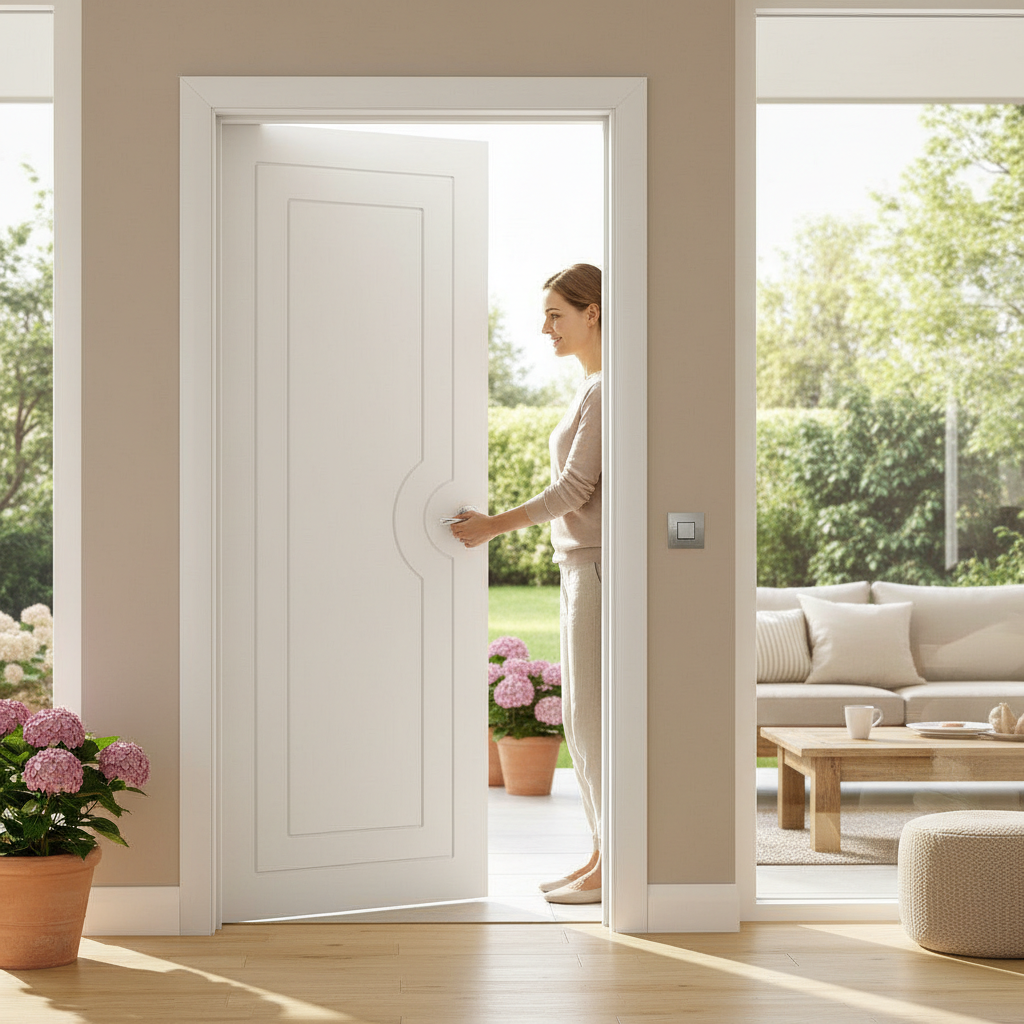 Premium White Curved Door with Contemporary Design and Deep U-Grooves - Ready to Hang