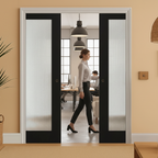 Premium Reeded Glazed Double Pocket Door Set with Galvanised Steel Frame and 35mm Thick Doors for Contemporary Interiors