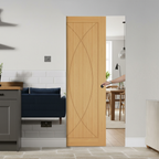 Premium Flush Pocket Door Set with Crown Cut Oak Veneer - Space Saving Design with No Bottom Track for Elegant Interiors