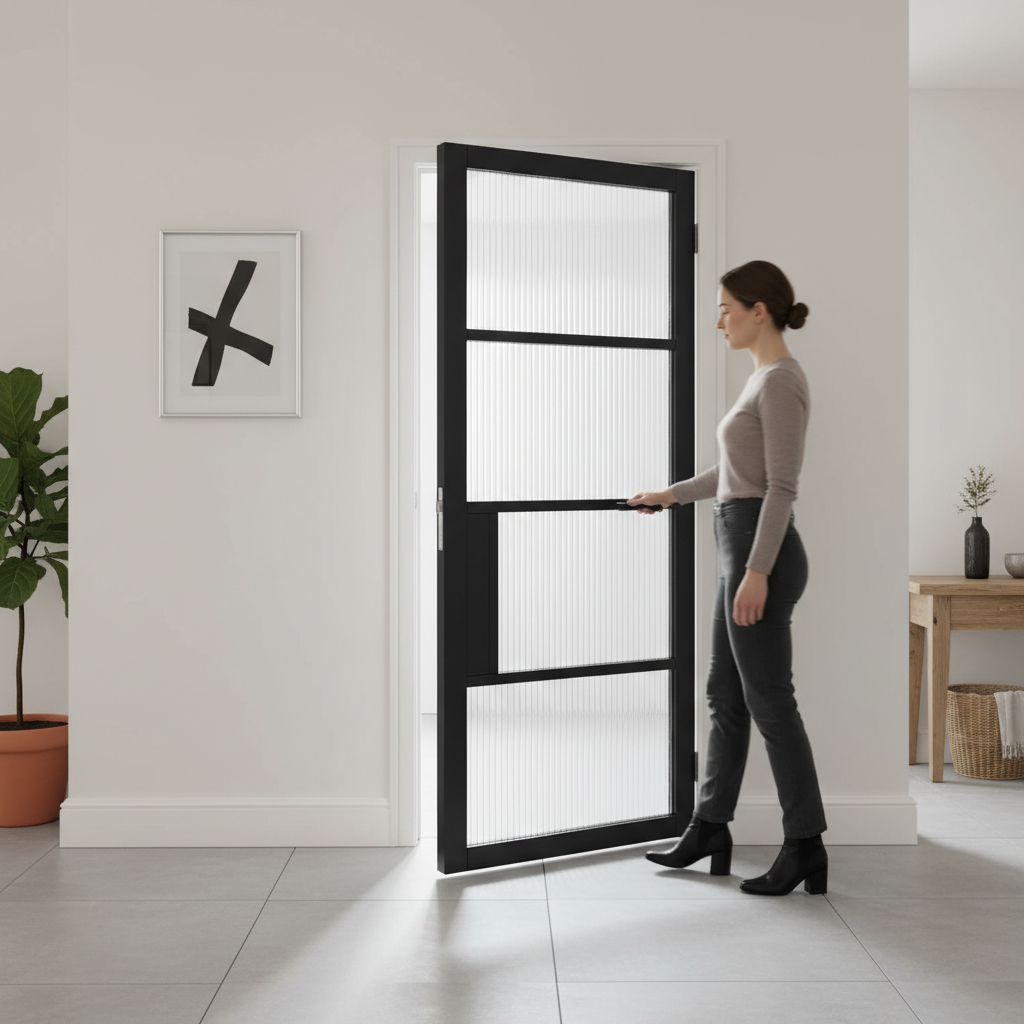 Premium Industrial-Style 4L Internal Door with Reeded Glass for Modern Homes - High-Quality Professional Grade for Industrial and Commercial Applic...