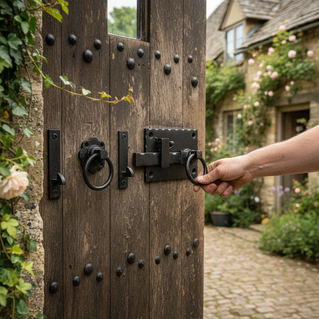 Left Handed Cottage Door Hardware Kit with Handforged Design and Antique Black Beeswax Finish - Image 2