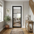 Black Internal Door with Primed Finish and Clear Toughened Glass