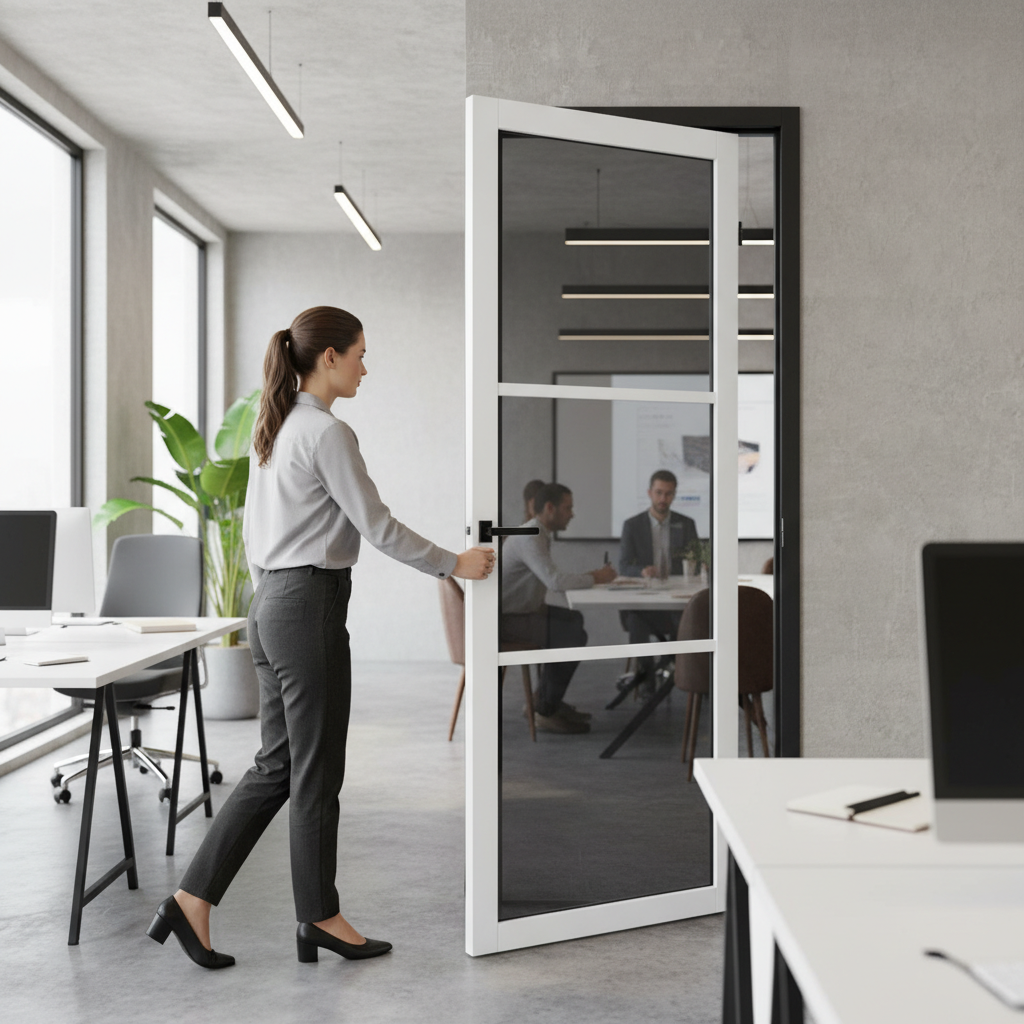 Premium 3L White Tinted Glazed Industrial Style Door with Solid Core and 10-Year Warranty