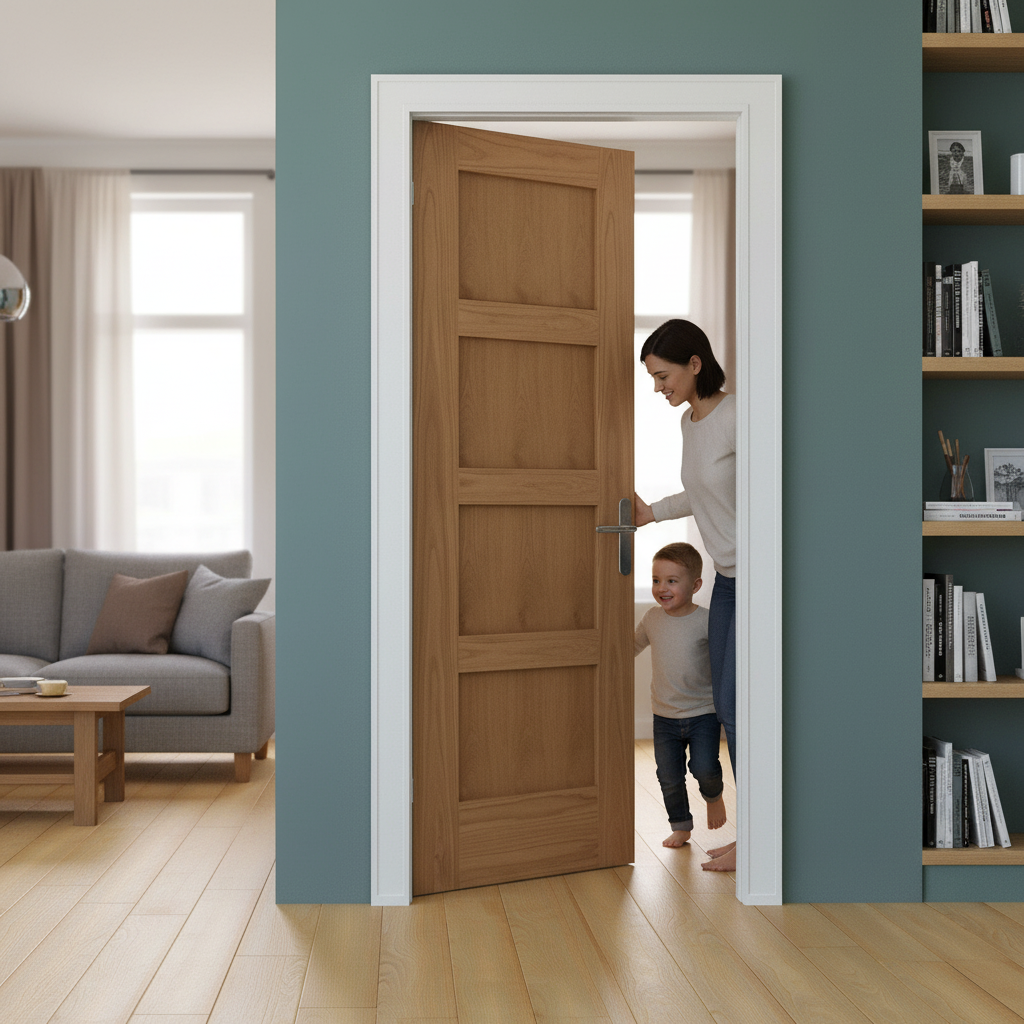 Unfinished Internal Shaker Door with 4 Panels, Solid Core Oak Construction for Custom Painting and Staining - Image 2