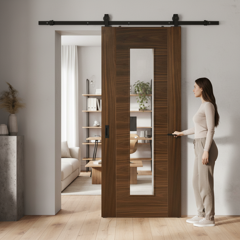 Fully Finished Milano 1 Light Clear Glass Sliding Door with Black Steel Track - Modern Victorian Design - Image 2