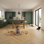 Premium 12mm Laminate Herringbone Flooring in Pale Amberwood Oak with Cork Underlay for Enhanced Comfort and Style