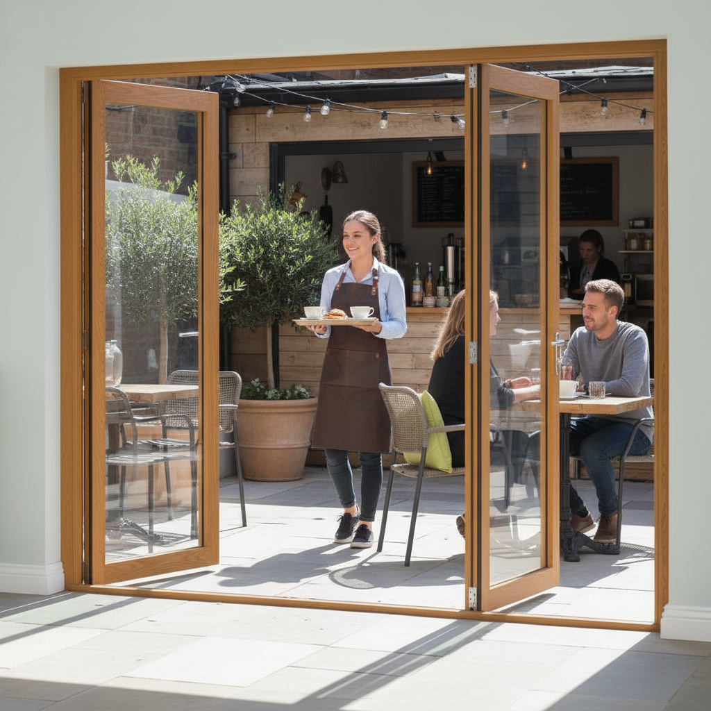 Premium 7FT Slimline Oak External Bifold Door Set with Double Glazing, Pre-Machined for Easy Installation and Enhanced Energy Efficiency