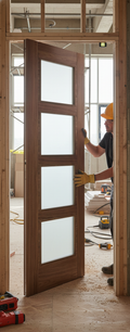Premium Contemporary Fire Door with Solid Engineered Core and Clear Glazing for Natural Light Flow