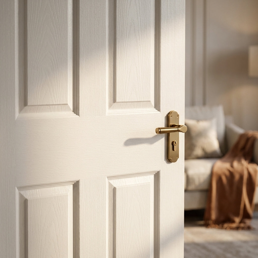 Textured 4 Panel Arch Top White Internal Primed Door - Standard Core - detail view
