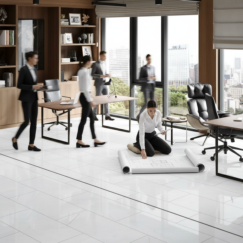 High Gloss Laminate Flooring - White Marble Effect, 8mm Thickness, Water-Resistant with Beveled Edges for Stylish...