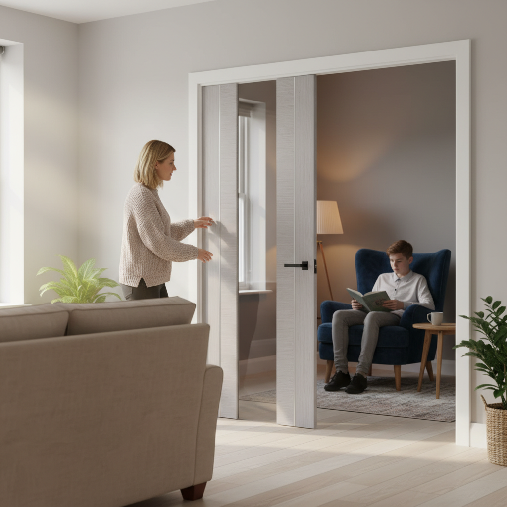 Premium Light Grey French Doors with Clear Glass Panels for Modern Interiors - High-Quality Professional Grade for Industrial and Commercial Applic...