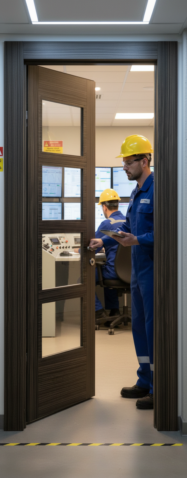 Premium Glazed Fire Door with Real Abachi Veneer, Solid Core, and Bespoke Size Options