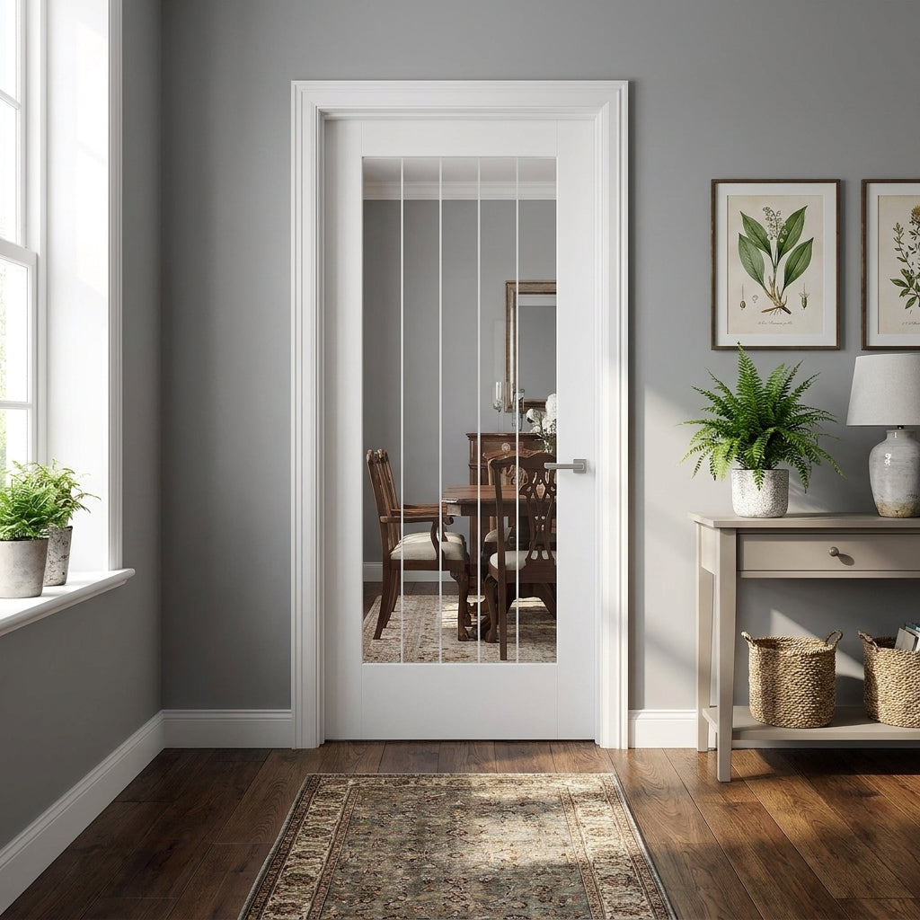 FD30 Rated White Internal Primed Cottage Fire Door with 1 Light Clear Glass