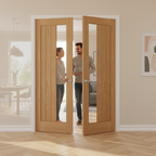 Premium Internal Oak Pair Doors with Clear Offset Glass Panel - Fully Finished, Durable Design for Modern Interiors - Image 2