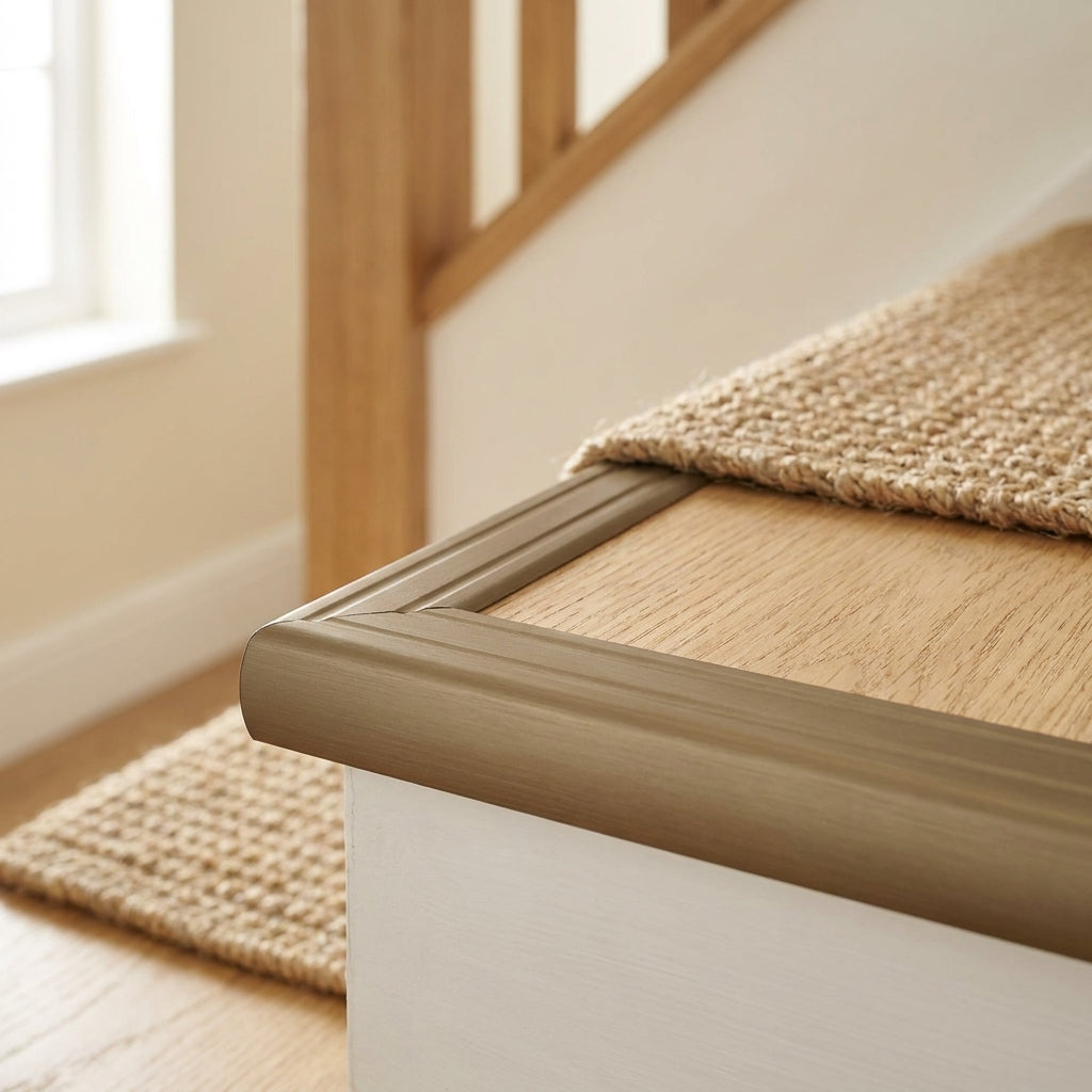 900mm Brushed Steel Self-Adhesive Door Profile Stair Nosing 24.5mm x 20mm - detail view