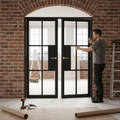 Premium Industrial Style Glazed Door Pair with Black Finish and Safety Glass for Modern Interiors