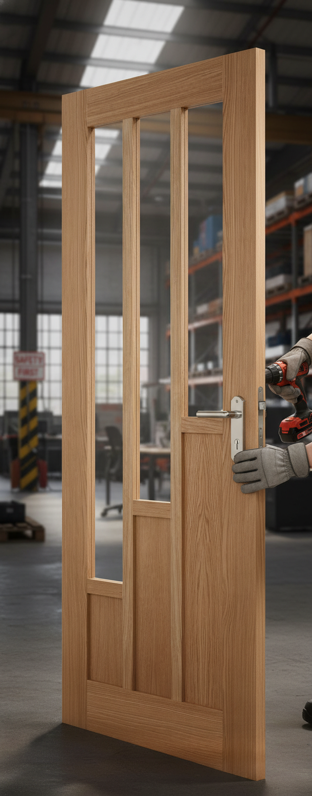 Premium Glazed Oak Door with Clear Glass Panels, Engineered for Strength and Stability, Unfinished for Custom Staining or Painting