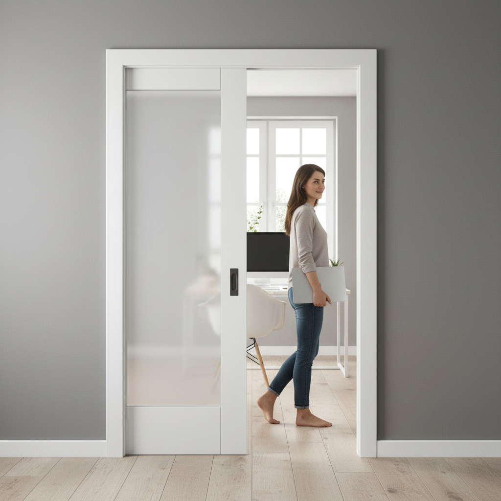 Premium White Primed Internal Pocket Door Set with Obscure Glass Panel for Modern Interiors