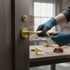 Premium Round Rose Lever Fire Rated Handle Set with Satin Brass Finish, CE13 Certified for Safety and Durability