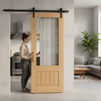 Internal Sliding Door with Obscure Lined Clear Glass - Unfinished Oak, Top-Mounted Track, Ideal for Modern Interiors -...