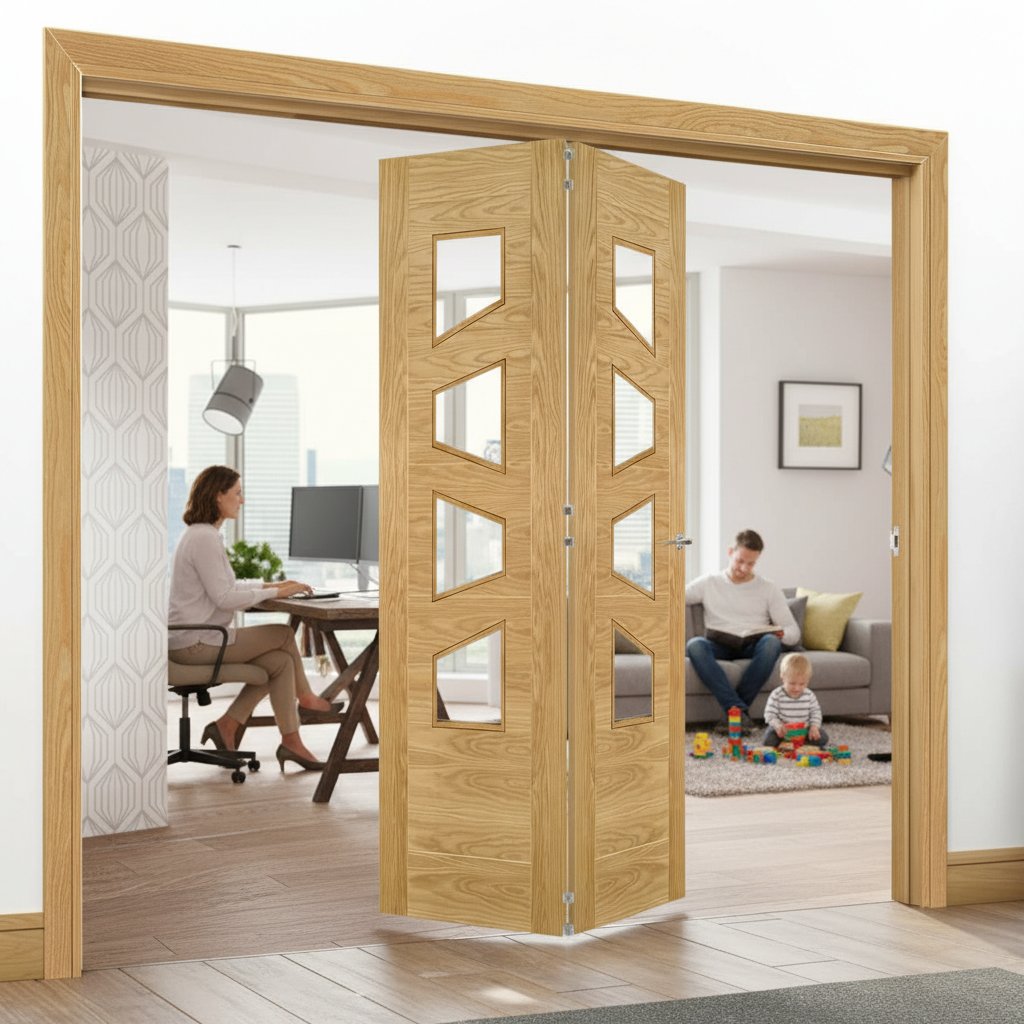 Premium Clear Glazed Room Divider with Top Hung System and Bi-Folding Mechanism for Flexible Space Configuration