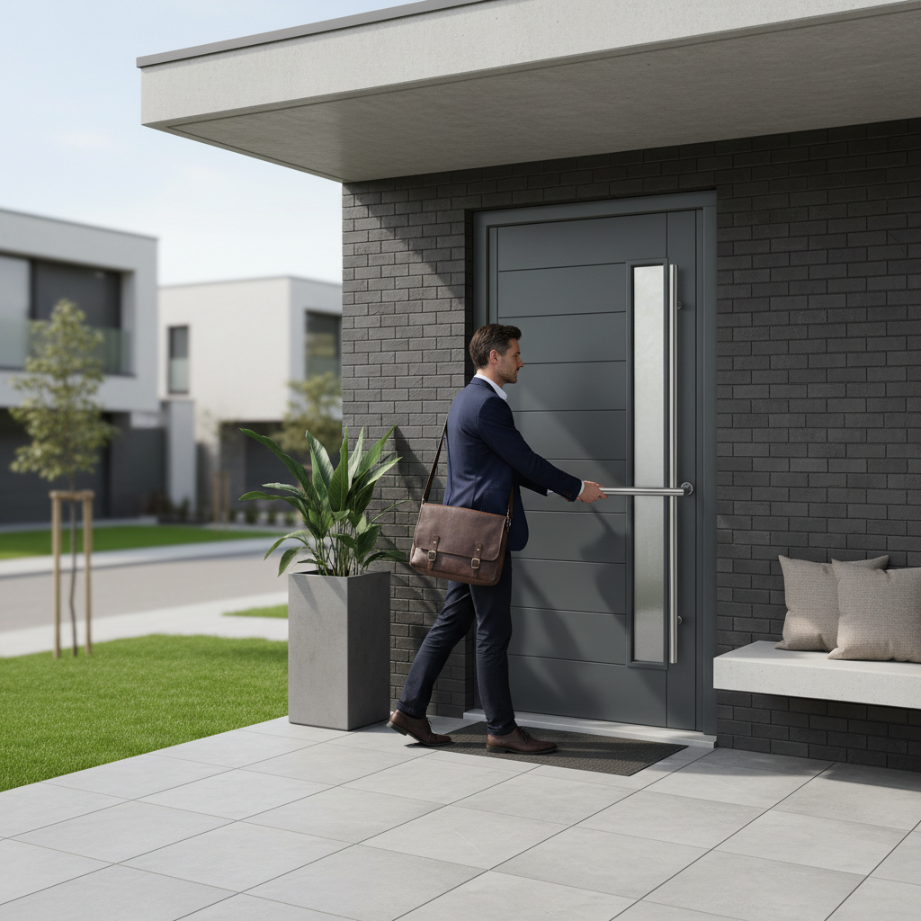 Premium Hardwood External Door with Obscure Double-Glazed Glass and Long Pull Bar Handle