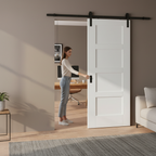 Premium Internal White Primed Shaker 4 Panel Sliding Door Set with Black Steel Track for Space-Saving Installation - Image 2